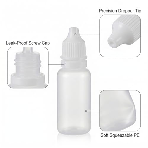 Chedin 5 PCS 4 Bottles + 1 Funnel 15ml 0.5oz Small Plastic Dropper Bottles -Empty,Portable & Refillable Travel Containers for Eye Drops