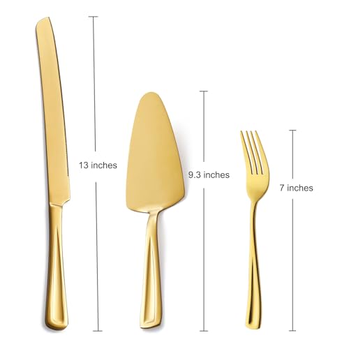 GoGeiLi Stainless Steel Gold Wedding Cake Cutting Set with Forks - color: gold cake cutting set