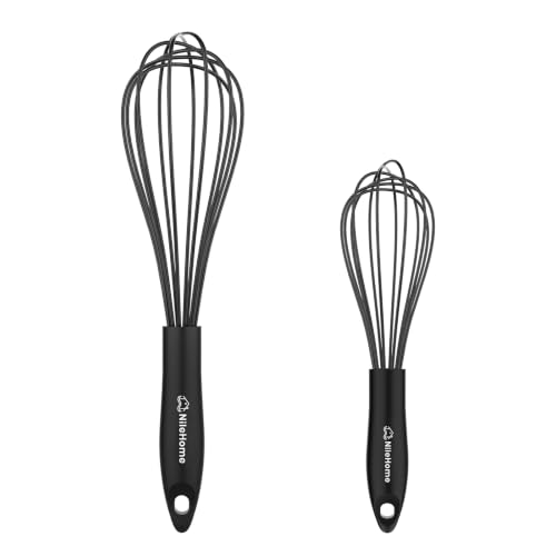NileHome Silicone Whisk Set 8" 10" Kitchen Whisk Black,2-pack - size: 2-Pack