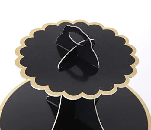 YLDW Cupcake Stand with Lace Trim, 3-Tier Cupcake Stand Display, Cardboard Cup Cake Tower Stand, Disposable Dessert Stand for Birthday Tea Party Baby Shower Treat Decorations, Black - color: Black-2