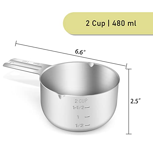 1PCS 2CUP(480ml, 16oz) Measuring Cup, 18/8 Stainless Steel Measure Scoop - size: 2cup|480ml|16oz