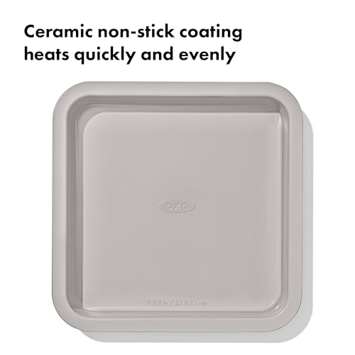 OXO Good Grips Non-Stick Pro Ceramic Coated 9 in Square Cake Pan, Biscuit - color: Tan, size: 9" Square Cake Pan