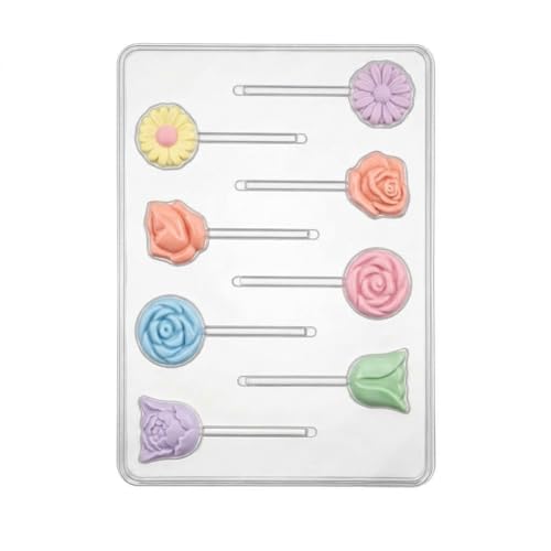 Assorted Flowers Lollipop Chocolate Candy Mold 229, 8 Cavities, 1" to 1.5" Diameter