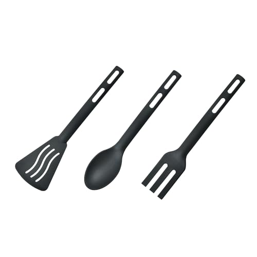 Kitchen Cooking Tools 3Pcs Mini Nylon Kitchen Utensils Set Slotted Turner Solid Spoon Fork Dinner Tools (black) - color: Black