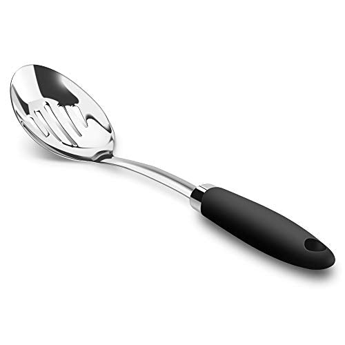 Stainless Steel Slotted Spoon, 12.9-Inch, Black Handle - color: B-Silver Spoon