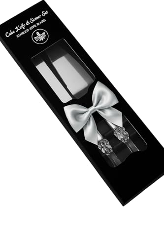 Adorox Elegant Cake Knife and Server Set - Stainless Steel with Crystal Handle - Perfect for Weddings & Anniversaries,and Special Celebrations (Sliver)