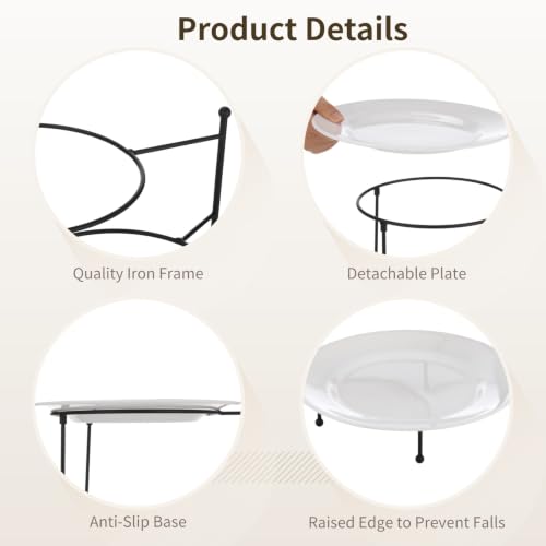 3 Tier Serving Stand, 10.25 in Metal Display Holder with 3Pcs 10 in White Melamine Plates, Black Metal Dessert Tray for Party, Snack, Fruit, Home Buffet Table
