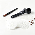 Plastic Coffee Measuring Spoon Set with Funnel, Cleaning Brush & 16 Stencils – Multifunctional Tool for Latte Art, Hot Chocolate, Cake Decorating, and Protein Powder