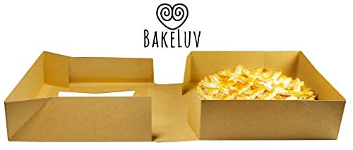 BAKELUV 100 Pack 8x8x2.5 Inch Brown Bakery Boxes with Window | Cookie Boxes, Pastry, Desserts, Treats, Food, Cardboard Takeaway/Takeout Containers | Kraft