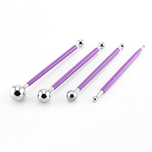 4 x Fondant Cake Decorating Clay Flower Sugarcraft Ball Model DIY Tool 8 Sizes (Purple) - color: Purple