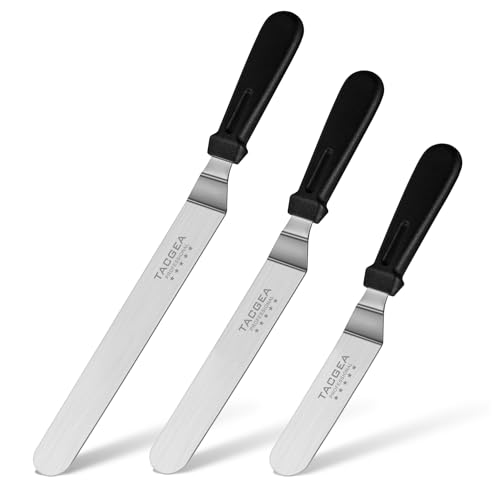 TACGEA Icing Spatula, Angled Offset Cake Spatula with 6", 8", 10" Stainless Steel Blade Set of 3