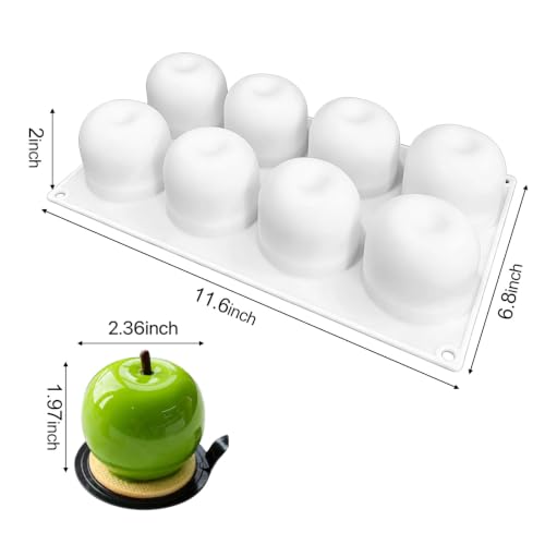 3D Apple Silicone Mold for Baking Mousse Cake, 8-Cavity - color: White (Apple)