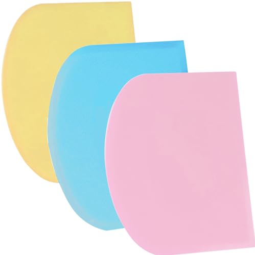 SURDOCA Dough Scraper Bench Scraper - 3P 4.7x3.7" Plastic Flexible Bowl Scraper, Sharp Edge & Angles Cake Scraper. Non-Slip Bakeware Decorating Tools Sculpting & Modeling Tools - Blue+Yellow+Pink - color: Blue+Yellow+Pink, size: 12x9.5cm/4.7x3.7''