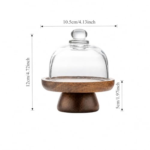 Acacia Wood Mini Round Cake Stand, 4.13 x 4.13 x 4.80 in, 1-Piece in Natural Brown with Clear Glass Dome and Pedestal Base, Covered Dessert Display, for Wedding Receptions, Birthdays and Afternoon Tea - color: 4.1 inch of mini glass dessert cups,