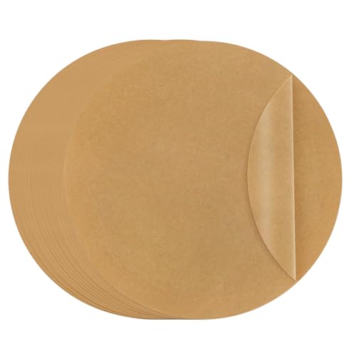100pcs 10 inch Unbleached Parchment Paper Sheets for baking, Precut Heavy Duty Parchment Paper Rounds, Brown Non-Stick liners for Cake Pan, Steaming, Air Fryer, Non-Stick Liners for Cooking - size: 10inch-100pcs