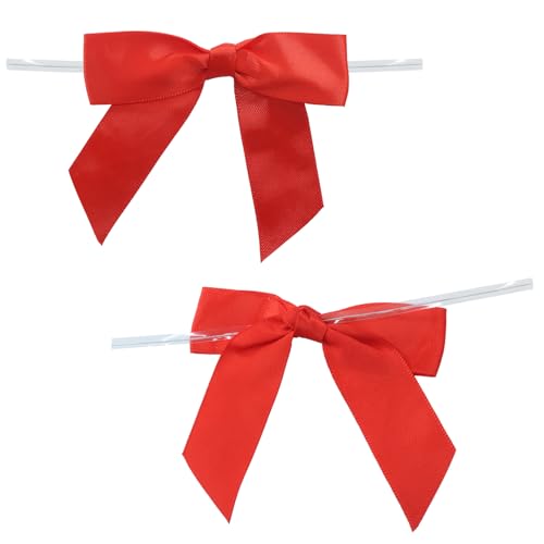 3.5 Inch Satin Ribbon Twist Tie Bows, Red, 50 Pack - color: Red
