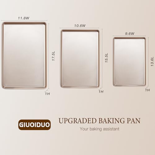GIUOIDUO Baking Sheet Set of 3, Nonstick Heavy Duty Cookie Sheets for Oven - 13.6"×9.6"/15.5"×10.6"/17.5"×11.8" Warp-Resistant Carbon Steel Bakeware Trays, Champagne Gold, Dishwasher & Oven Safe - size: 3-piece set (17.5X15.5X13.6)