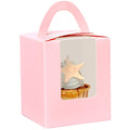 qiqee Auto Pop-up Pink Cupcake Boxes Individual 100 Packs Cupcake Holders Disposable Single Cupcake Boxes with Window 3.7"x3.7"x4.5" Cupcake Containers - color: Pink, size: 100Pcs, One Holder