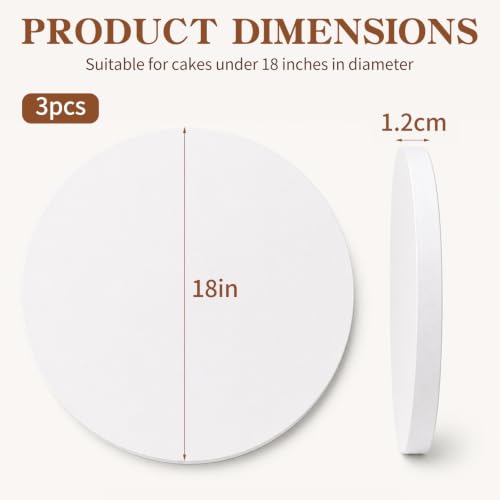 18" Round Cake Drum,1/2" Double‑Wall Corrugated Greaseproof Cake Board Base - color: White, size: 18inch/3pcs
