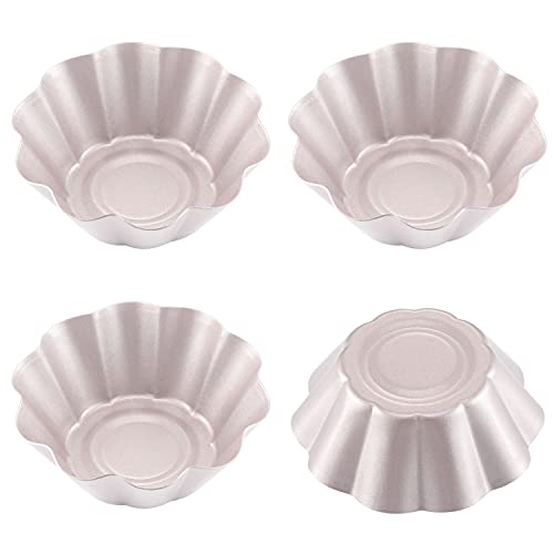 CHEFMADE Mini Pudding Pan Set, 3-Inch 4Pcs Non-Stick Egg Tart Mold Flower-shaped Pie Bread and Cake Pan Bakeware for Oven and Instant Pot Baking (Champagne Gold) - size: 06 - 3" Petal Pie 4Pcs