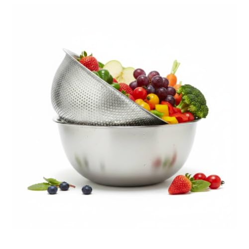 Stainless Steel Colander and Mixing Bowl Set (4.6 QT and 5.3 QT) - size: 1*4.6 QT Colander and 1*5.3 QT Mixing Bowl Set