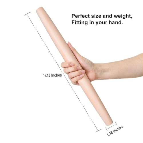 Syn-zer 17 Inch French Rolling Pin, Solid Beech Wood