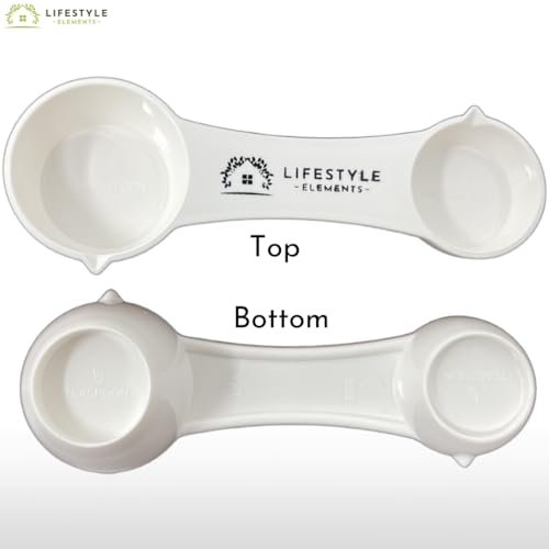 All In One Measuring Spoon Pack of 2 Includes 1 Tbsp 1 Tsp 1/2 Tsp 1/4 Tsp Measures Plastic Measuring Spoons Use for Dry Ingredients or Liquids Durable Rugged Dishwasher Safe Made in USA
