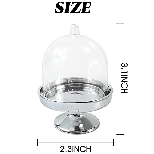 12PCS Mini Cupcake Stand, Tiny Cake Dome with Clear Plastic For Chocolate, Cheese, Coconut Macaroons, Rum Balls, Candies & More! (Silver) - color: Silver