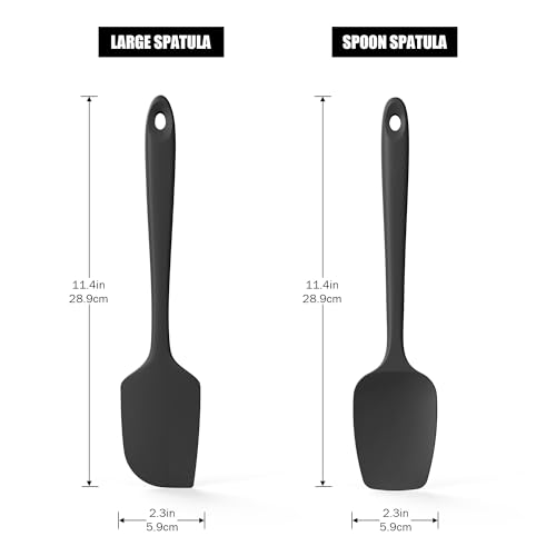 Doosu 600°F Heat Resistant Silicone Spatula Spoonula, 2‑Piece, Black - color: Black, size: Flat & Spoon Spatulas