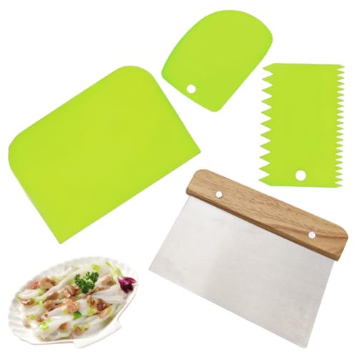 4 PCS Bench Scraper, Scraper Food Tool,Dough Scraper and Pastry Cutter With Scale,Food Chopper Baking Supplies Kitchen Gadgets (Brown) - color: Brown