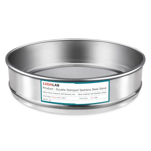 7.9" (20cm) 304 Stainless Steel Lab Sieve, 12 Mesh (1.7mm) Screen Sifter - size: 12Mesh(1.7mm)/Ф7.9in