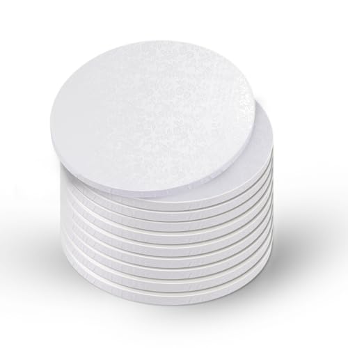 10-Pack Round White Cake Drum Board 10 Inch Sturdy 1/2 Inch Thick Full Wrap Edge Cake Base for Heavy Tiered Cakes(10" White) - color: White, size: 10"