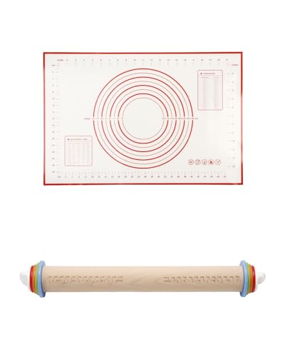 16.7" Wooden Rolling Pin with Adjustable Thickness Rings Set - color: Wooden, 16.7", Set 1
