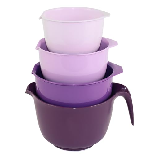 Glad Mixing Bowls with Pour Spout, Set of 4 - Nesting Plastic Bowls (1.2qt, 1.9qt, 2.8qt, and 3qt with Handle) - Non Slip Base, Dishwasher Safe Kitchen Cooking and Baking Supplies, Purple - color: 4pc Purple, size: 4 count
