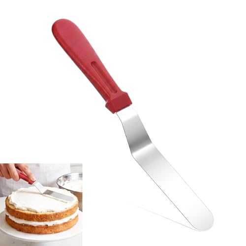 Angled Icing Spatula, 6" Stainless Steel Offset Spatula Cake Spatulas with Plastic Handle Cake Knife Frosting Spatulas Cakes Decorating Tools for Home, Kitchen, Baking (Red)
