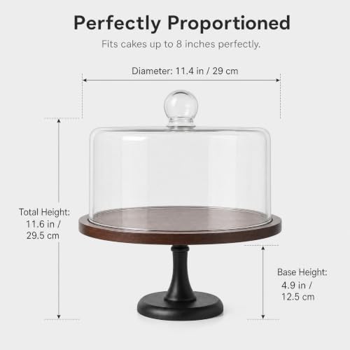 Glass Cake Stand with Dome, 11.5-Inch Bamboo Base, Dessert Display
