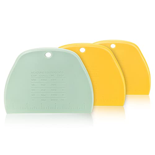 Dough Scraper Bench Scraper for Baking,3 Pieces Food Safe Plastic Dough/Cake/Bread/Pizza Cutter for Kitchen tools - color: Green,Yellow