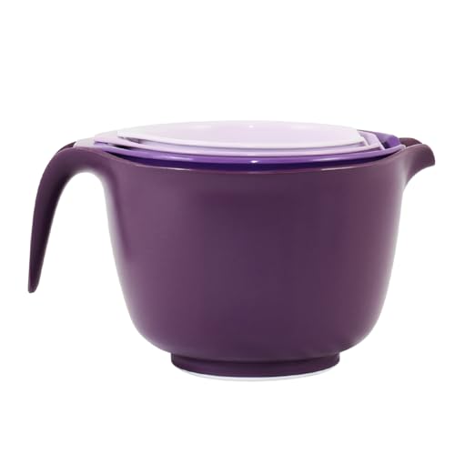 Glad Mixing Bowls with Pour Spout, Set of 4 - Nesting Plastic Bowls (1.2qt, 1.9qt, 2.8qt, and 3qt with Handle) - Non Slip Base, Dishwasher Safe Kitchen Cooking and Baking Supplies, Purple - color: 4pc Purple, size: 4 count