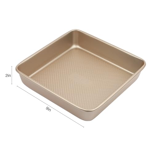 David Burke 9" Square Bake Pan, Carbon Steel, Non-Stick, PFTE & PFOA Free, Oven Safe – Bronze - color: Bronze, size: 9" Square Bake Pan