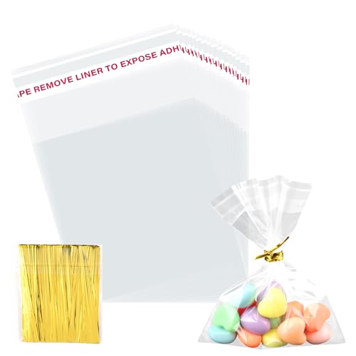 200Pcs Cookie Bags 3x3 Inches Cellophane Bags Self Adhesive Resealable Self Sealing Clear Cookie Bags with Twist Ties for Cookies Party Favors Bag - size: 3x3 Inches