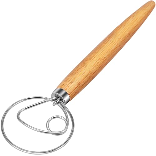 TEEVEA Danish Dough Whisk Wooden Handle Stainless Steel for Sourdough Bread - color: White Ash Wood 1-eye