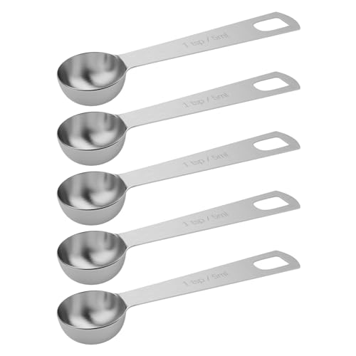 5PCS 1tsp(1/3tbsp, 5ml) Measuring Spoon, Stainless Steel Teaspoon - size: 1tsp