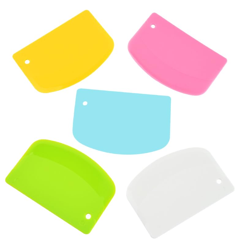 5 Pack Dough Scraper, 5.3 x 3.6 Inch Plastic Bench Scraper, Bowl Spatula, Kitchen Pastry Cutter Tool for Bread Dough, Pastry, Pizza, Baking Cake (Multicolor)