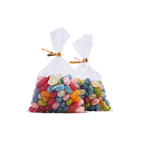 Wowfit 100 CT 4x6 Clear Cellophane Treat & Favor Bags, 4" Gold Twist Ties - size: 4x6 Inch (Pack of 100)