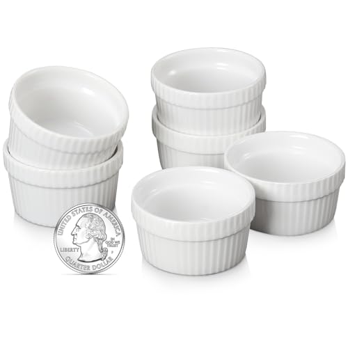 1.5 oz Mini Ramekins Set of 6, Vidalenta Tiny Dipping Sauce Cups, Ramekin Dip Bowl Porcelain Souffle Dish, Small Ramekins Dessert Cups Small Bowls for Charcuterie Board, Microwave & Oven Safe, White
