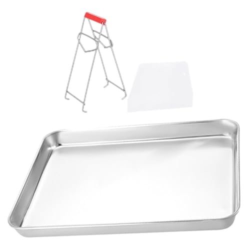 BESTOYARD Stainless Steel Rice Roll Tray Rectangular Steamer Pan 10.43 X 8.07 X 0.47 in Flat-Bottom Baking Sheet with Gripper and Scraper for Homemade Rice Noodles Serving and Kitchen Use