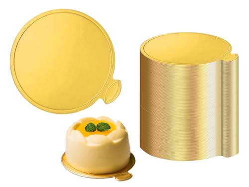 YYaaloa 3.15 Inch Mini Round Golden Cake Boards Mousse Cupcake Base Paper Plates Circle Dessert Board Circle Base for Cake DIY, Baking Dessert Party Wedding Birthday (Round, 50pcs) - color: Round, size: 50pcs