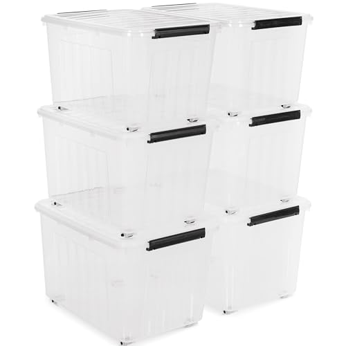 Citylife 82 Quart Large Clear Plastic Storage Bins with Lids 6-Pack - color: Clear White, size: 82 QT-6 Packs