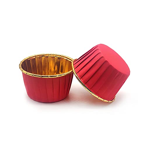 Aluminum Foil Standard Muffin Cupcake Liners, Disposable Baking Cups with Vibrant Color for Party Celebration, Red 50-Count - color: Red