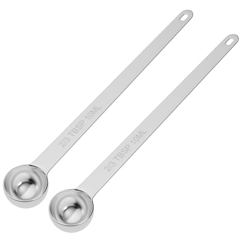 2PCS 2/3TBSP(10ml) Extra Long Handle Measuring Spoon, 18/8 Stainless Steel - size: 2/3tbsp|10ml